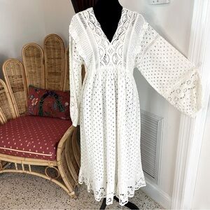 ANTHROPOLOGIE Forever That Girl White Eyelet Lace COTTON Lined Dress! Great! Med